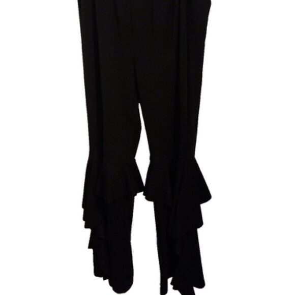 Women’s Plus Size Black Ruffle Palazzo Pants – Stretchy Side Zipper Dress Slacks - Picture 1 of 2